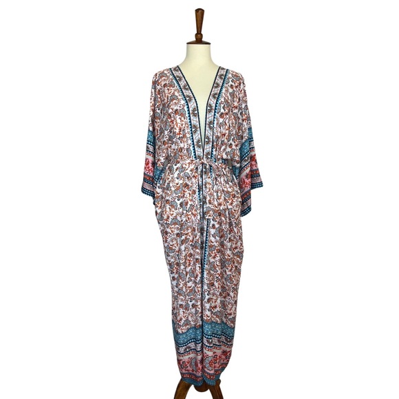 Stunning Floral Paisley Belted Kimono Beach Coverup Duster - Picture 4 of 16